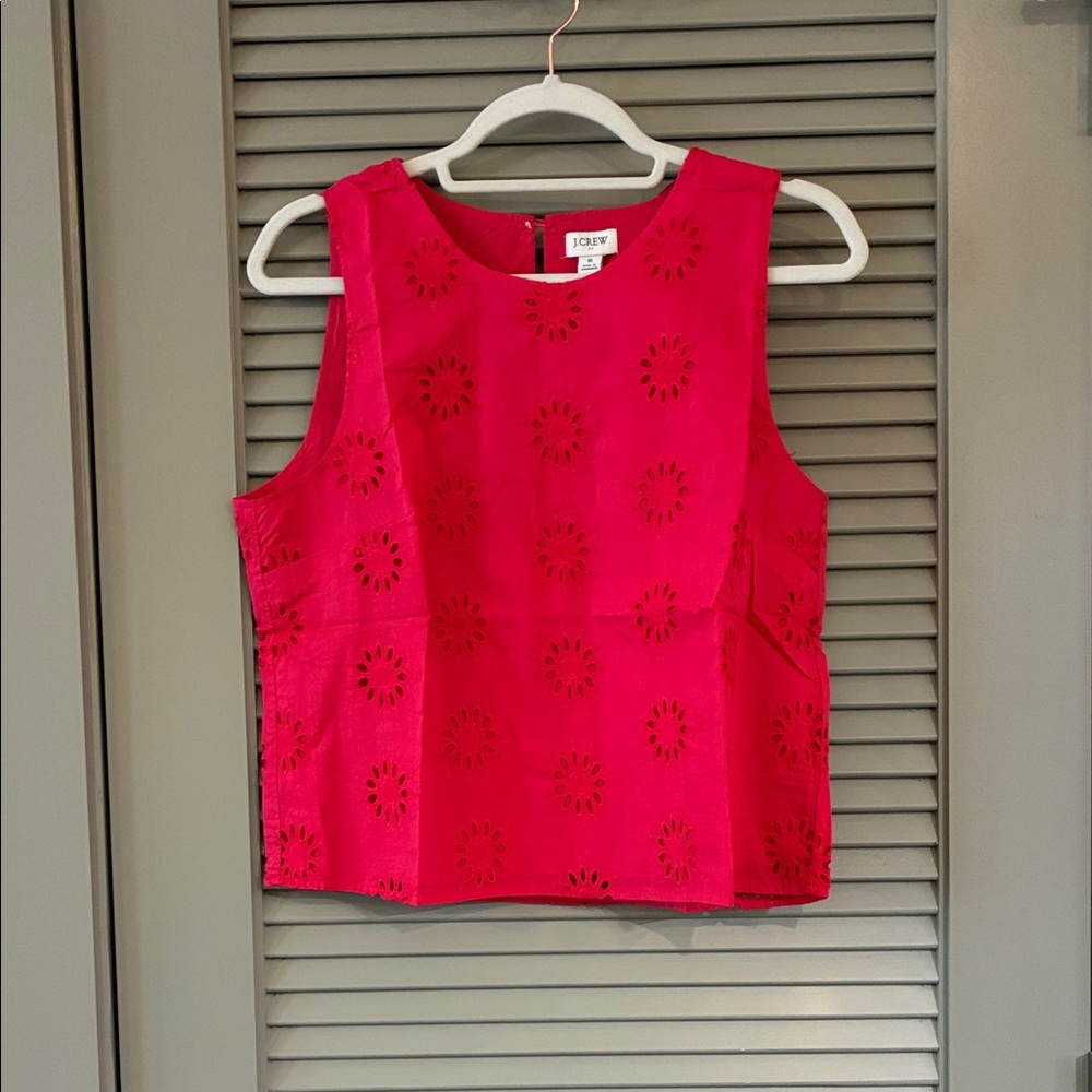 NWT J. Crew Eyelet Shell Top Bright Rose Sz S - Picture 2 of 6